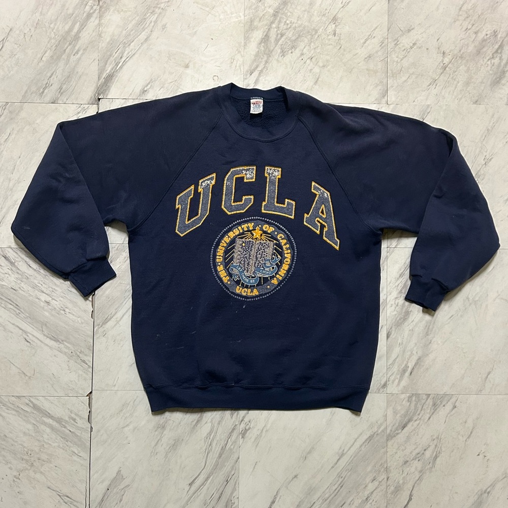 Vintage 1990s UCLA distressed Russell athletic Navy college crest Crewneck